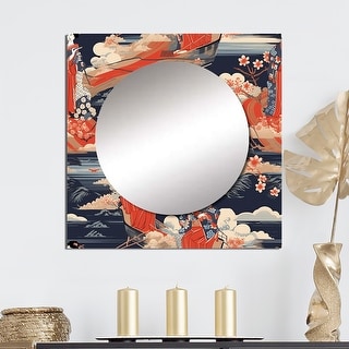 Designart "Ukiyo Japanese Woman In Retro Waves I" Woman Japon Wall Mirror - Fashion Square Wall ...
